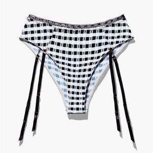 Black and White Checkered High-Waist Garter Belt